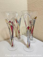 MaxSold Auction: Paul Nagel Set of 4 Mosaic Hand Painted Glass Champagne Flutes - Cupertino (California, USA) SELLER MANAGED Downsizing Online Auction - Rollingdell Drive (CONDO)