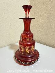 MaxSold Auction: Red/Cranberry Glass Decanter with Stopper - Cupertino (California, USA) SELLER MANAGED Downsizing Online Auction - Rollingdell Drive (CONDO)