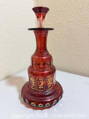MaxSold Auction: Red/Cranberry Glass Decanter with Stopper - Cupertino (California, USA) SELLER MANAGED Downsizing Online Auction - Rollingdell Drive (CONDO)