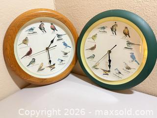 MaxSold Auction: Set of 2 Wall Clocks with Bird Sounds, Green & Oak Untested - Cupertino (California, USA) SELLER MANAGED Downsizing Online Auction - Rollingdell Drive (CONDO)