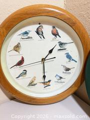 MaxSold Auction: Set of 2 Wall Clocks with Bird Sounds, Green & Oak Untested - Cupertino (California, USA) SELLER MANAGED Downsizing Online Auction - Rollingdell Drive (CONDO)