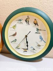 MaxSold Auction: Set of 2 Wall Clocks with Bird Sounds, Green & Oak Untested - Cupertino (California, USA) SELLER MANAGED Downsizing Online Auction - Rollingdell Drive (CONDO)