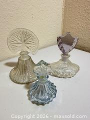 MaxSold Auction: Set of 3 Vintage Glass Perfume Bottles — Clear, Light Blue, Amethyst - Cupertino (California, USA) SELLER MANAGED Downsizing Online Auction - Rollingdell Drive (CONDO)