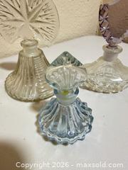 MaxSold Auction: Set of 3 Vintage Glass Perfume Bottles — Clear, Light Blue, Amethyst - Cupertino (California, USA) SELLER MANAGED Downsizing Online Auction - Rollingdell Drive (CONDO)