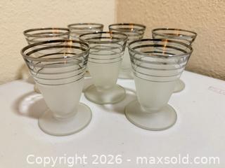 MaxSold Auction: Set of 7 Frosted Glass Liqueur Glasses with Platinum Banded - Cupertino (California, USA) SELLER MANAGED Downsizing Online Auction - Rollingdell Drive (CONDO)