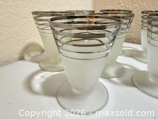 MaxSold Auction: Set of 7 Frosted Glass Liqueur Glasses with Platinum Banded - Cupertino (California, USA) SELLER MANAGED Downsizing Online Auction - Rollingdell Drive (CONDO)