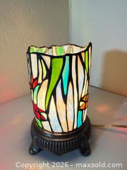 MaxSold Auction: Small Tiffany-style Stained Glass Dragonfly Table Lamp, Blue/Teal - Cupertino (California, USA) SELLER MANAGED Downsizing Online Auction - Rollingdell Drive (CONDO)
