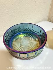 MaxSold Auction: Vintage Iridescent Carnival Glass Candy Dish 2 pieces - Cupertino (California, USA) SELLER MANAGED Downsizing Online Auction - Rollingdell Drive (CONDO)