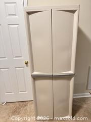 MaxSold Auction: Beige Plastic 2-Door Storage Cabinet, Assembled - Wake Forest (North Carolina, USA) PARTNER MANAGED Downsizing Online Auction -  Marbank Street