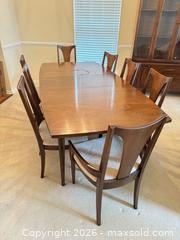 MaxSold Auction: Mid-Century Modern Brown Dining Set, Table + 8+ Chairs - Wake Forest (North Carolina, USA) SELLER MANAGED Downsizing Online Auction -  Marbank Street