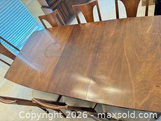 MaxSold Auction: Mid-Century Modern Brown Dining Set, Table + 8+ Chairs - Wake Forest (North Carolina, USA) SELLER MANAGED Downsizing Online Auction -  Marbank Street