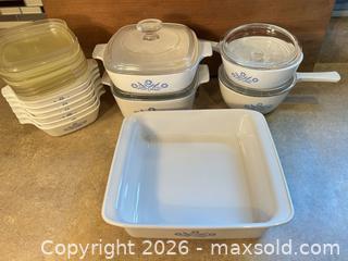 MaxSold Auction: Vintage CorningWare Cornflower Bakeware Set with Lids - Wake Forest (North Carolina, USA) SELLER MANAGED Downsizing Online Auction -  Marbank Street