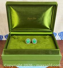 MaxSold Auction: Green Jade Cabochon Earrings with CZ Halo – 925 Silver - Hamilton (Ontario, Canada) SELLER MANAGED Estate Sale Online Auction - Gertrude Street