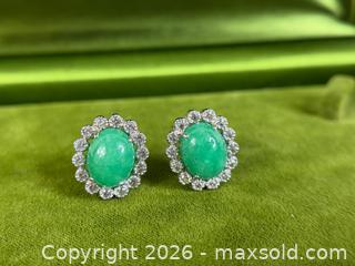 MaxSold Auction: Green Jade Cabochon Earrings with CZ Halo – 925 Silver - Hamilton (Ontario, Canada) SELLER MANAGED Estate Sale Online Auction - Gertrude Street