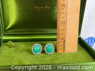 MaxSold Auction: Green Jade Cabochon Earrings with CZ Halo – 925 Silver - Hamilton (Ontario, Canada) SELLER MANAGED Estate Sale Online Auction - Gertrude Street