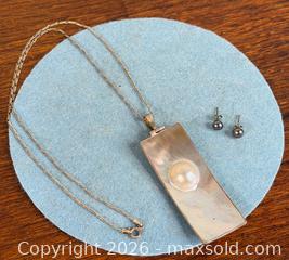 MaxSold Auction: Sterling Silver Mabe Pearl Pendant Necklace with Black Pearl Stud Earrings - Hamilton (Ontario, Canada) SELLER MANAGED Estate Sale Online Auction - Gertrude Street