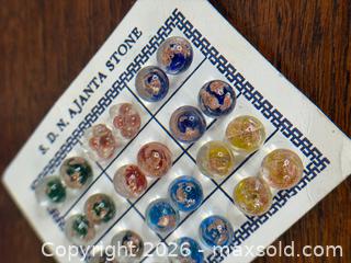 MaxSold Auction: Vintage Ajanta Stone - Indian Foiled Art Glass Stud Earrings – Original Display Card (12 pairs) - Hamilton (Ontario, Canada) SELLER MANAGED Estate Sale Online Auction - Gertrude Street