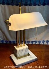 MaxSold Auction: Vintage Brass White Marble Bankers Lamp White Milk Glass Shade - Hamilton (Ontario, Canada) SELLER MANAGED Estate Sale Online Auction - Gertrude Street