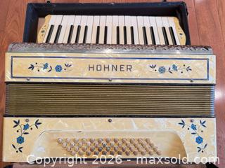 MaxSold Auction: Hohner Accordion with Piano-Style Keyboard, Yellow/Cream & Black hard case - Victoria (British Columbia, Canada) PARTNER MANAGED Estate Sale Online Auction - Haida Drive