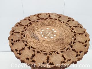 MaxSold Auction: Hand-Carved Indian Side Table, Wood with Inlay - Toronto (Ontario, Canada) PARTNER MANAGED Downsizing Online Auction - Esandar Drive (STORAGE)