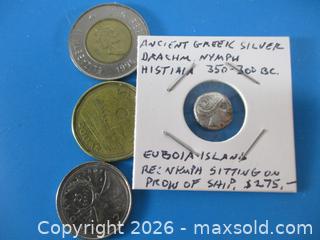 MaxSold Auction: Ancient Greek Silver Currency Coin. Nymph HISTIAIA 350-300 B.C. - Toronto (Ontario, Canada) SELLER MANAGED Estate Sale Online Auction - Annette Street