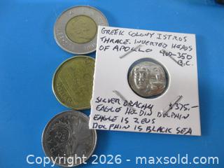 MaxSold Auction: Ancient Greek Silver Drachm Currency Coin. Inverted Heads Of Apollo. 400-350 B.C. - Toronto (Ontario, Canada) SELLER MANAGED Estate Sale Online Auction - Annette Street