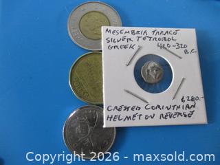 MaxSold Auction: Ancient Greek Silver Tetrobol Currency Coin. Corinthian Helmet 400-320 B.C. - Toronto (Ontario, Canada) SELLER MANAGED Estate Sale Online Auction - Annette Street