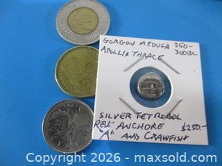 MaxSold Auction: Ancient Greek Silver Tetrobol Currency Coin. Gorgon Medusa 350-300 B.C. Apollonia Pontika, Thrace. - Toronto (Ontario, Canada) SELLER MANAGED Estate Sale Online Auction - Annette Street