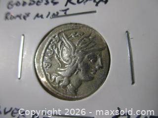 MaxSold Auction: Ancient Roman Republic Silver Denarius Currency Coin. L. Sentius C.F. , Rome Moneyer. 101 B.C. - Toronto (Ontario, Canada) SELLER MANAGED Estate Sale Online Auction - Annette Street