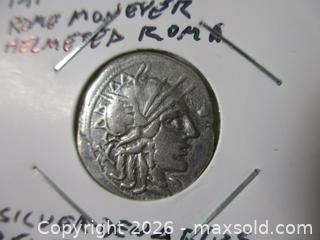 MaxSold Auction: Ancient Roman Republic Silver Denarius Currency Coin. Papius Carbo 121 B.C. , Rome Moneyer. - Toronto (Ontario, Canada) SELLER MANAGED Estate Sale Online Auction - Annette Street
