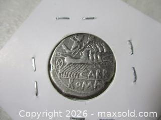 MaxSold Auction: Ancient Roman Republic Silver Denarius Currency Coin. Papius Carbo 121 B.C. , Rome Moneyer. - Toronto (Ontario, Canada) SELLER MANAGED Estate Sale Online Auction - Annette Street