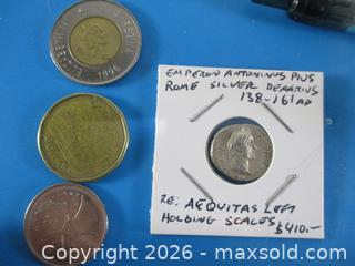 MaxSold Auction: Ancient Roman Silver Denarius Currency Coin. Emperor Antoninus Pius 138-161 A.D. - Toronto (Ontario, Canada) SELLER MANAGED Estate Sale Online Auction - Annette Street