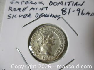 MaxSold Auction: Ancient Roman Silver Denarius Currency Coin. Emperor Domitian 81-96 A.D. - Toronto (Ontario, Canada) SELLER MANAGED Estate Sale Online Auction - Annette Street