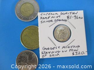 MaxSold Auction: Ancient Roman Silver Denarius Currency Coin. Emperor Domitian 81-96 A.D. - Toronto (Ontario, Canada) SELLER MANAGED Estate Sale Online Auction - Annette Street