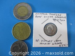 MaxSold Auction: Ancient Roman Silver Denarius Currency Coin. Emperor TRAJAN 98-117 A.D. - Toronto (Ontario, Canada) SELLER MANAGED Estate Sale Online Auction - Annette Street