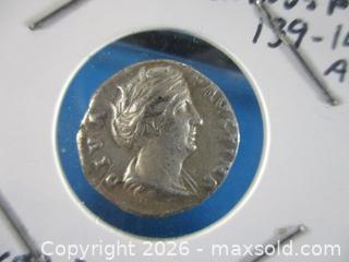 MaxSold Auction: Ancient Roman Silver Denarius Currency Coin. Empress Faustina The Elder. Wife To Emperor Antoninus Pius. 139-140 A.D. - Toronto (Ontario, Canada) SELLER MANAGED Estate Sale Online Auction - Annette Street