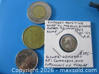 MaxSold Auction: Ancient Roman Silver Denarius Currency Coin. Empress Faustina "The Younger" 161-164 A.D. Wife To Emperor Marcus Aurelius. - Toronto (Ontario, Canada) SELLER MANAGED Estate Sale Online Auction - Annette Street