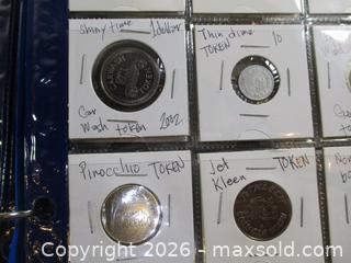 MaxSold Auction: Binder Of 4 Pages Collected Vintage World Tokens, Canada, USA & Some World, Two Pages Collected Canada Five, 50 & One Dollar Coins.  - Toronto (Ontario, Canada) SELLER MANAGED Estate Sale Online Auction - Annette Street