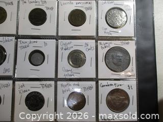 MaxSold Auction: Binder Of 4 Pages Collected Vintage World Tokens, Canada, USA & Some World, Two Pages Collected Canada Five, 50 & One Dollar Coins.  - Toronto (Ontario, Canada) SELLER MANAGED Estate Sale Online Auction - Annette Street