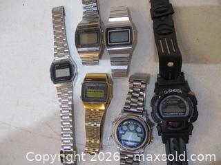 MaxSold Auction: Six Vintage Men's Watches With Digital Display. Mostly 1980s. 3 x SEIKO, One CASIO, ACQUA & One G-SHOCK. - Toronto (Ontario, Canada) SELLER MANAGED Estate Sale Online Auction - Annette Street