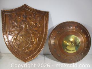 MaxSold Auction: Two Full Size Vintage Copper Shields. One Medieval Knights Shield & One Roman Legion Type Shield. - Toronto (Ontario, Canada) SELLER MANAGED Estate Sale Online Auction - Annette Street