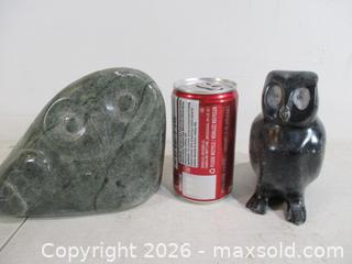 MaxSold Auction: Two, Inuit Peoples Rock Carving Of Owls. One Signed On Bottom "G.586/18". - Toronto (Ontario, Canada) SELLER MANAGED Estate Sale Online Auction - Annette Street
