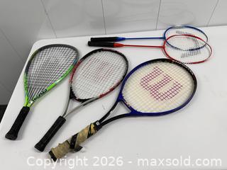 MaxSold Auction: 2 badminton rackets, 2 tennis rackets, 1 racquetball racket - Hanover Township (Pennsylvania, USA) PARTNER MANAGED Downsizing Online Auction - Airport Road (STORAGE)              