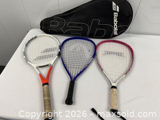 MaxSold Auction: Racquetball rackets (2), tennis racket with case - Hanover Township (Pennsylvania, USA) PARTNER MANAGED Downsizing Online Auction - Airport Road (STORAGE)              