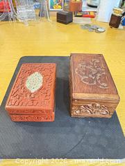 MaxSold Auction: (2) Small Carved Floral Wood Keepsake Boxes  - Maple Ridge (British Columbia, Canada) PARTNER MANAGED Estate Sale Online Auction - Blanshard Street