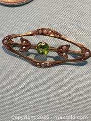MaxSold Auction: Art Nouveau/Victorian Style Yellow 10K Gold Peridot & Pearl Brooch - Maple Ridge (British Columbia, Canada) PARTNER MANAGED Estate Sale Online Auction - Blanshard Street