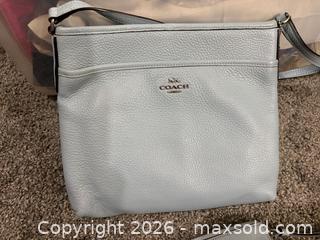 MaxSold Auction: Coach Kitt Messenger Crossbody bag Powdery Blue with Pouch - sc - Maple Ridge (British Columbia, Canada) PARTNER MANAGED Estate Sale Online Auction - Blanshard Street