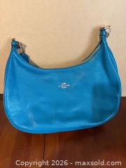 MaxSold Auction: Coach Teal/Turquoise Pebbled Leather Bag with Top Zipper -sc - Maple Ridge (British Columbia, Canada) PARTNER MANAGED Estate Sale Online Auction - Blanshard Street