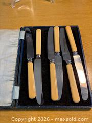 MaxSold Auction: Vtg. Set of 6 Butter/Fruit Spreaders with Yellow Bakelite Handles in original case - Maple Ridge (British Columbia, Canada) PARTNER MANAGED Estate Sale Online Auction - Blanshard Street