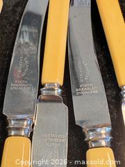 MaxSold Auction: Vtg. Set of 6 Butter/Fruit Spreaders with Yellow Bakelite Handles in original case - Maple Ridge (British Columbia, Canada) PARTNER MANAGED Estate Sale Online Auction - Blanshard Street